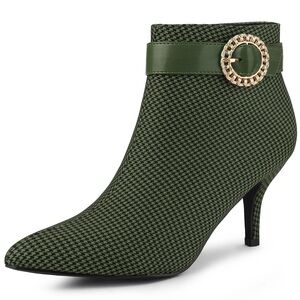 Buckle Plaid Stiletto Heel Houndstooth Ankle Boots Size 10